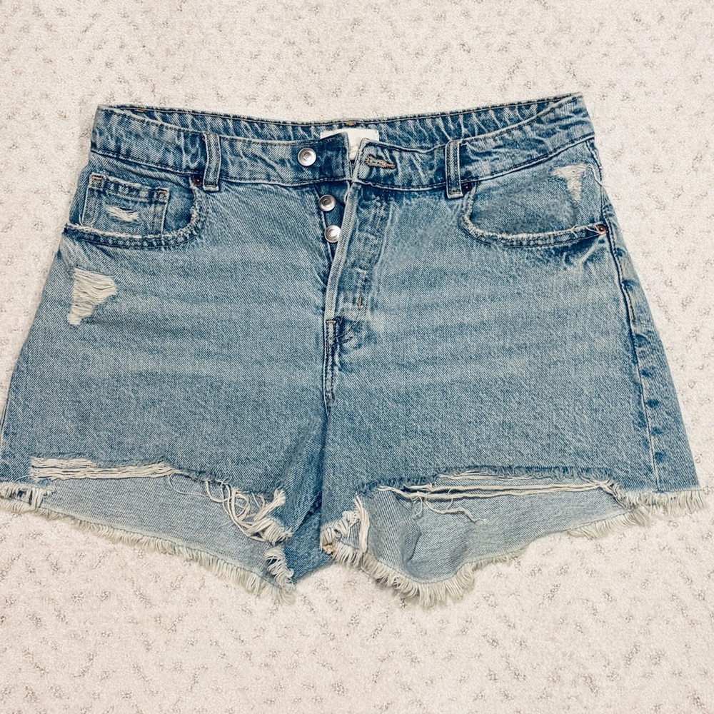 HM Distressed Denim Shorts Size 10 High Waist Button Fly Daisy Dukes Festival